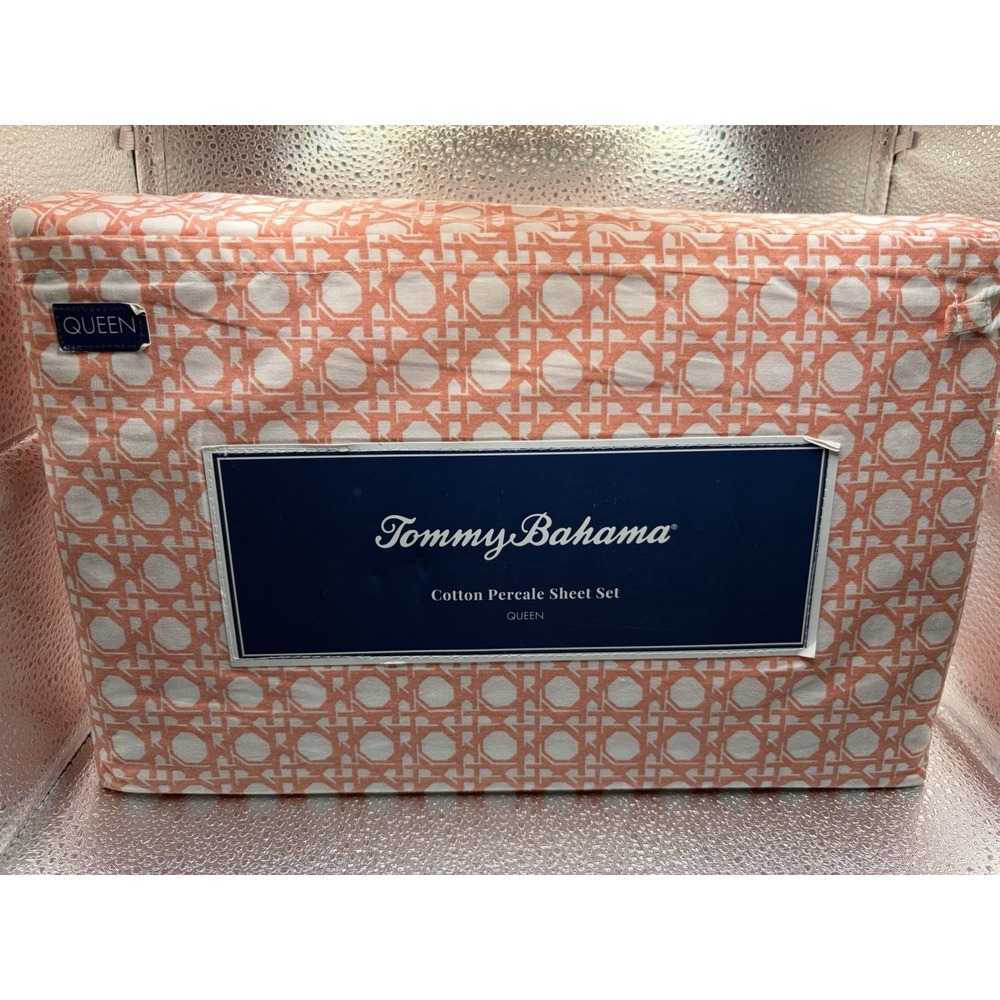 Tommy Bahama Queen Pink Tropical Washed Cotton Percale Sheet Set New